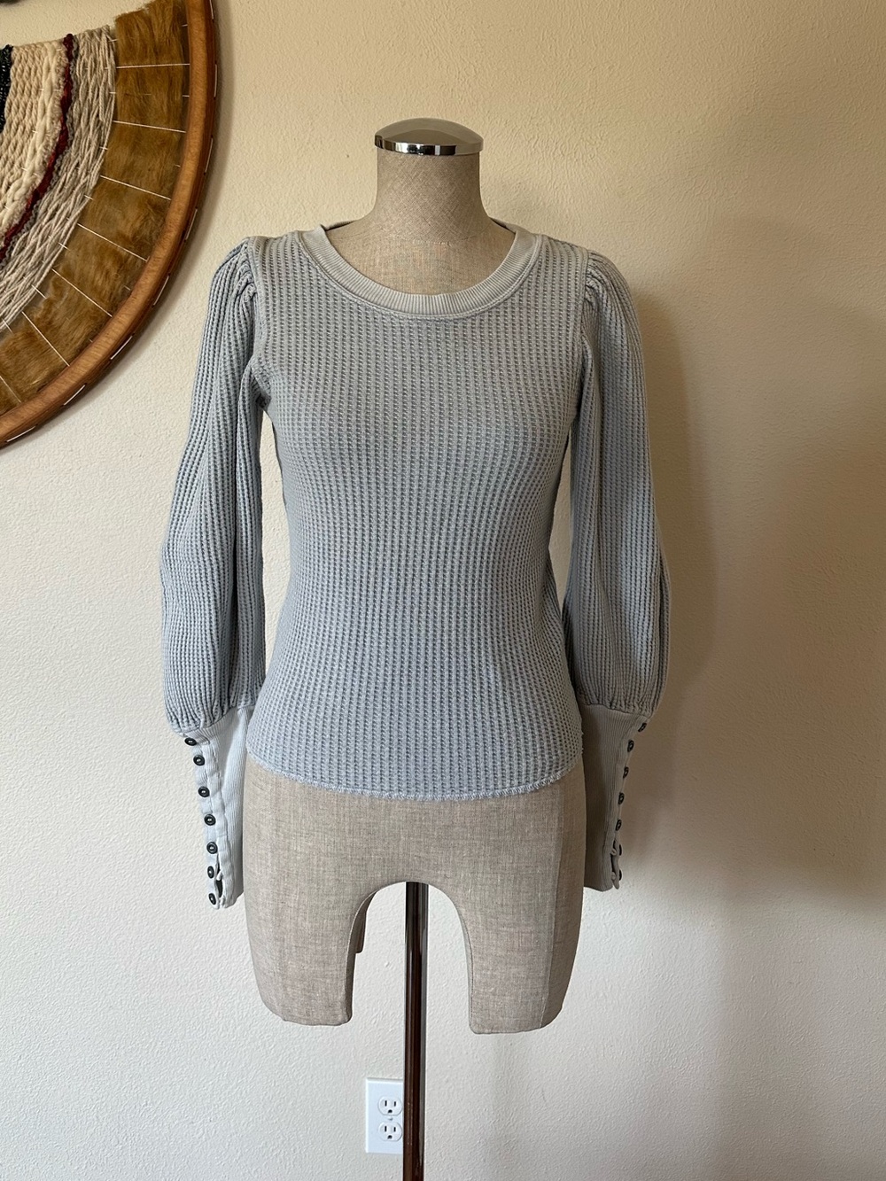 Free People One Wesley Thermal Top long sleeve Baby Blue Woman's XS - Picture 3 of 10